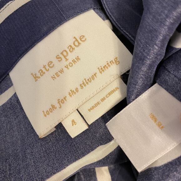 Kate Spade Short Sleeve 100% Silk Luxury Midi Shirt dress Navy White Striped Sz4 - Picture 4 of 12